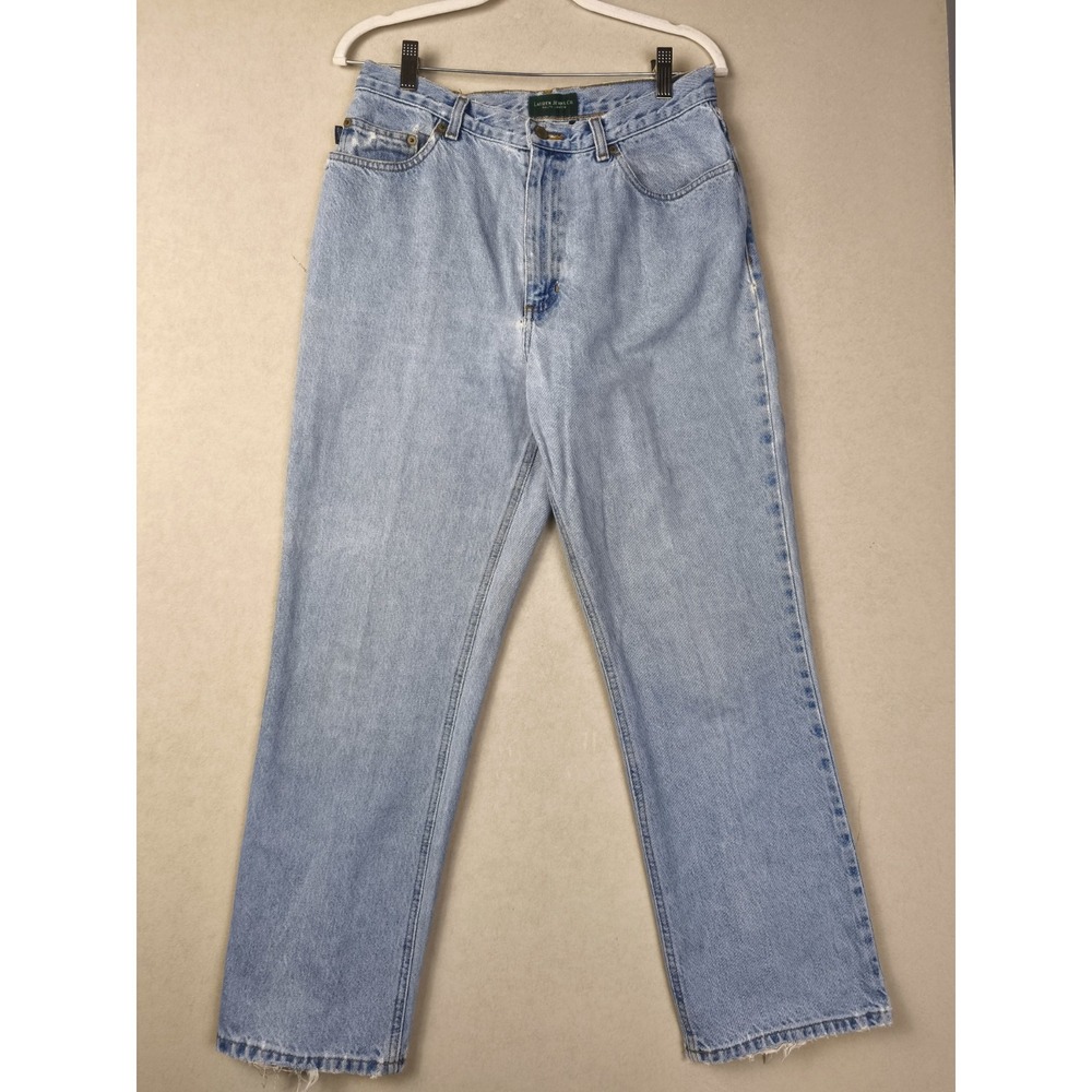 Vintage LRL Ralph Lauren Women 12 Light Wash Classic Straight Jeans Distressed
